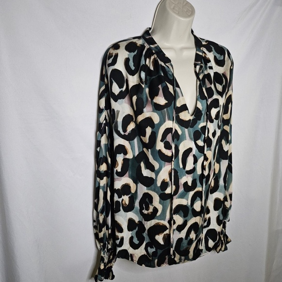 Womens Finley Morrisey Top Jungle Animal Print Tie Keyhole Neck Viscose Size XS - Picture 5 of 11